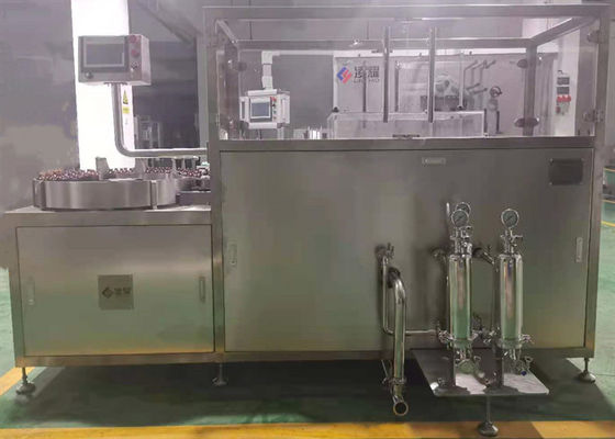 Máquina de llenado de líquido farmacéutico para jarabes líquidos orales, alta velocidad de llenado con 16 boquillas de llenado y 26 cabezas de tapa, estándar GMP